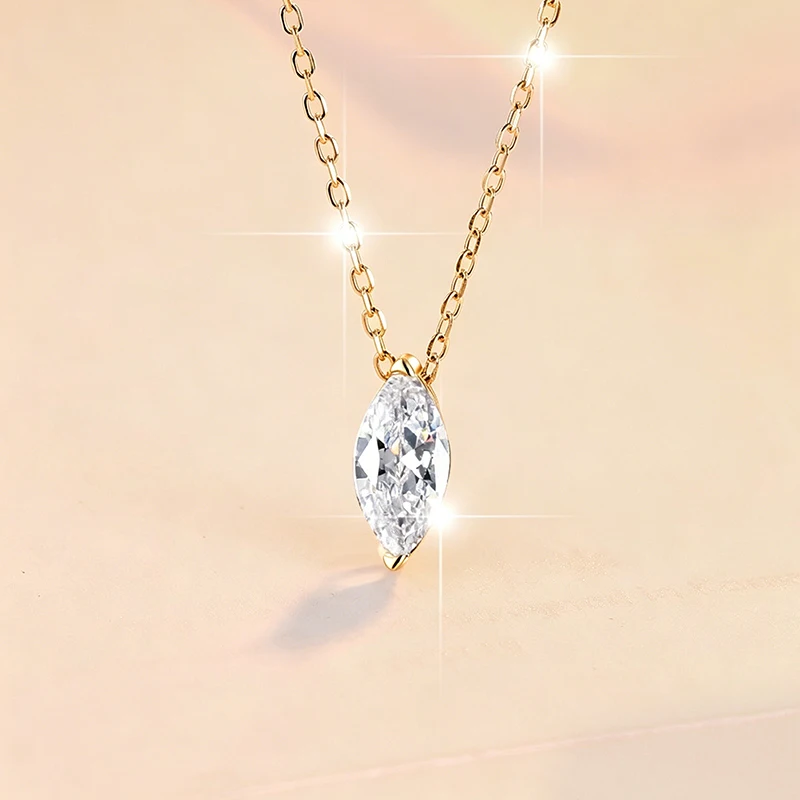 Lnngy Brilliant Solitaire Marquise Cut Moissanite Necklace 14K Gold Filled 5x10mm Lab Diamond Pendant Necklace for Women Jewelry