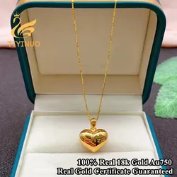 TIYINUO-18K Ouro Coração Amor Pingente Colar para As Mulheres, AU750 Genuíno, Jóias Finas, Presente de Aniversário, Presente Básico, Moda, Real