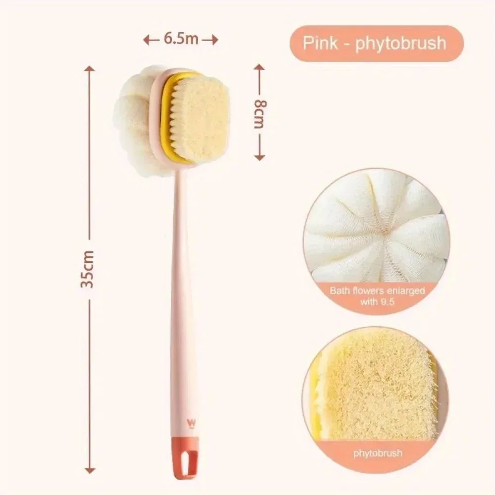 Badebürste mit langem Griff und Schwamm, 2-in-1-Peeling- und Drehbürste (hängbar)