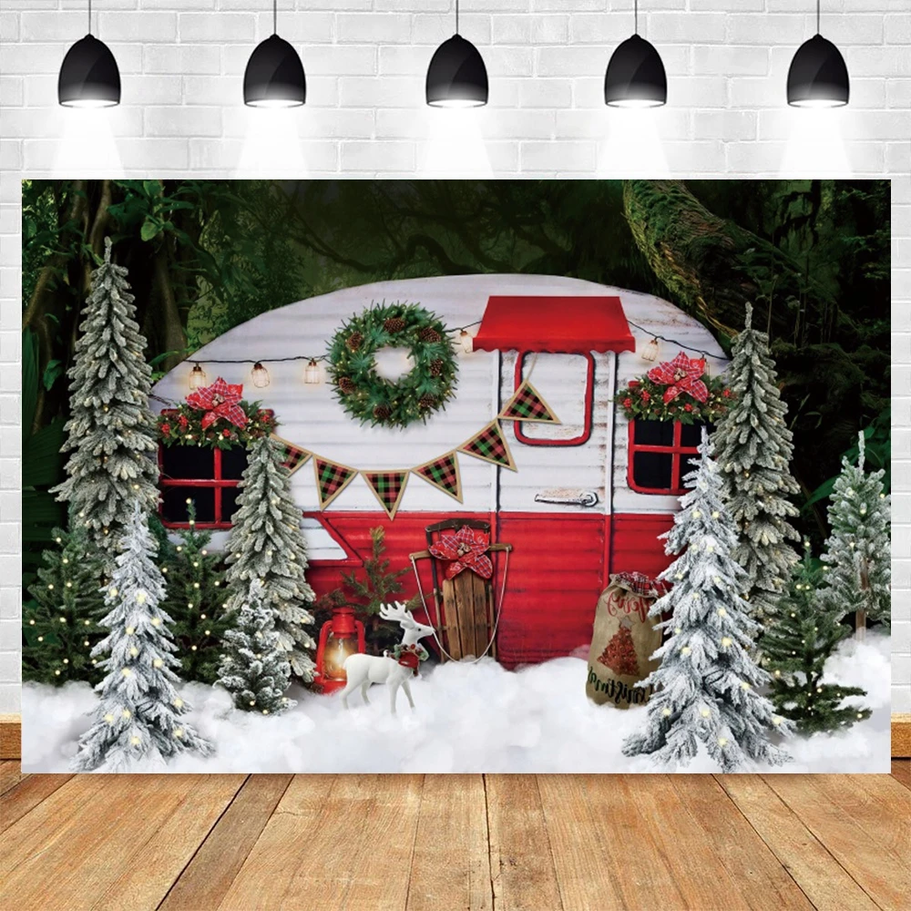 Christmas Photography Backdrop Winter Snow Xams Tree Candy Gifts Snowman Santa Claus Winter Family Party Photo Background Props