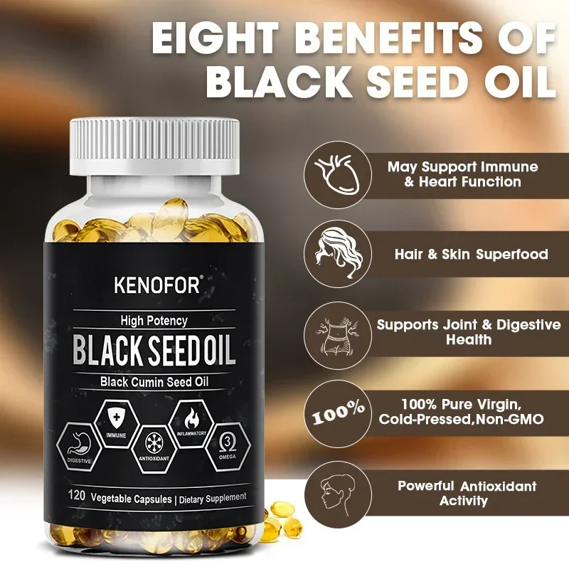 KENOFOR Black Seed Oil 500 Mg - Cold Pressed Nigella Sativa Capsules - Non-GMO, Gluten Free for Overall Health Support