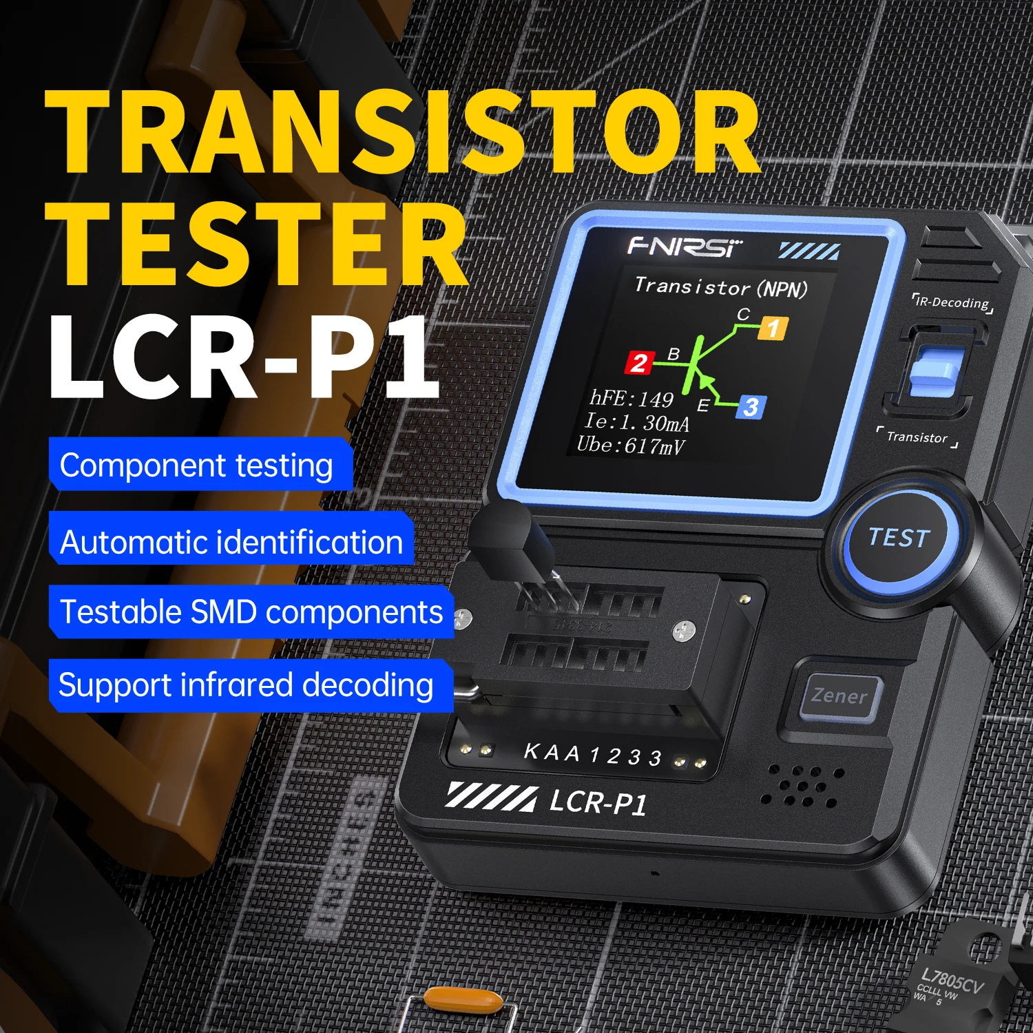 FNIRSI LCR-P1 트랜지스터 테스터 멀티미터 다이오드 트라이오드 커패시턴스 저항 계량기, ESR MOSFET IR 다기능 번인 방지