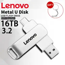 Lenovo 16TB USB Flash Drives Mini Metal Real Capacity Memory Stick Black Pen Drive Creative Business Gift Silver Storage U Disk