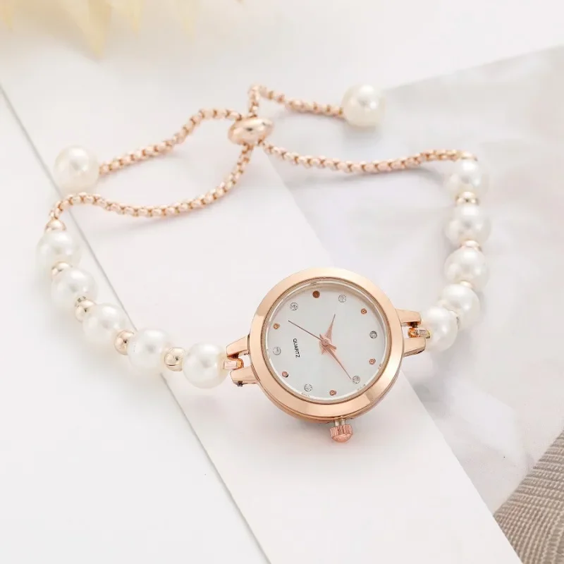 New Fashion Imitation Pearl Bracelet Watch Women Elegant Small Dial Adjustable Bracelet Quartz Wristwatches Clock นาฬิกาข้อมือ