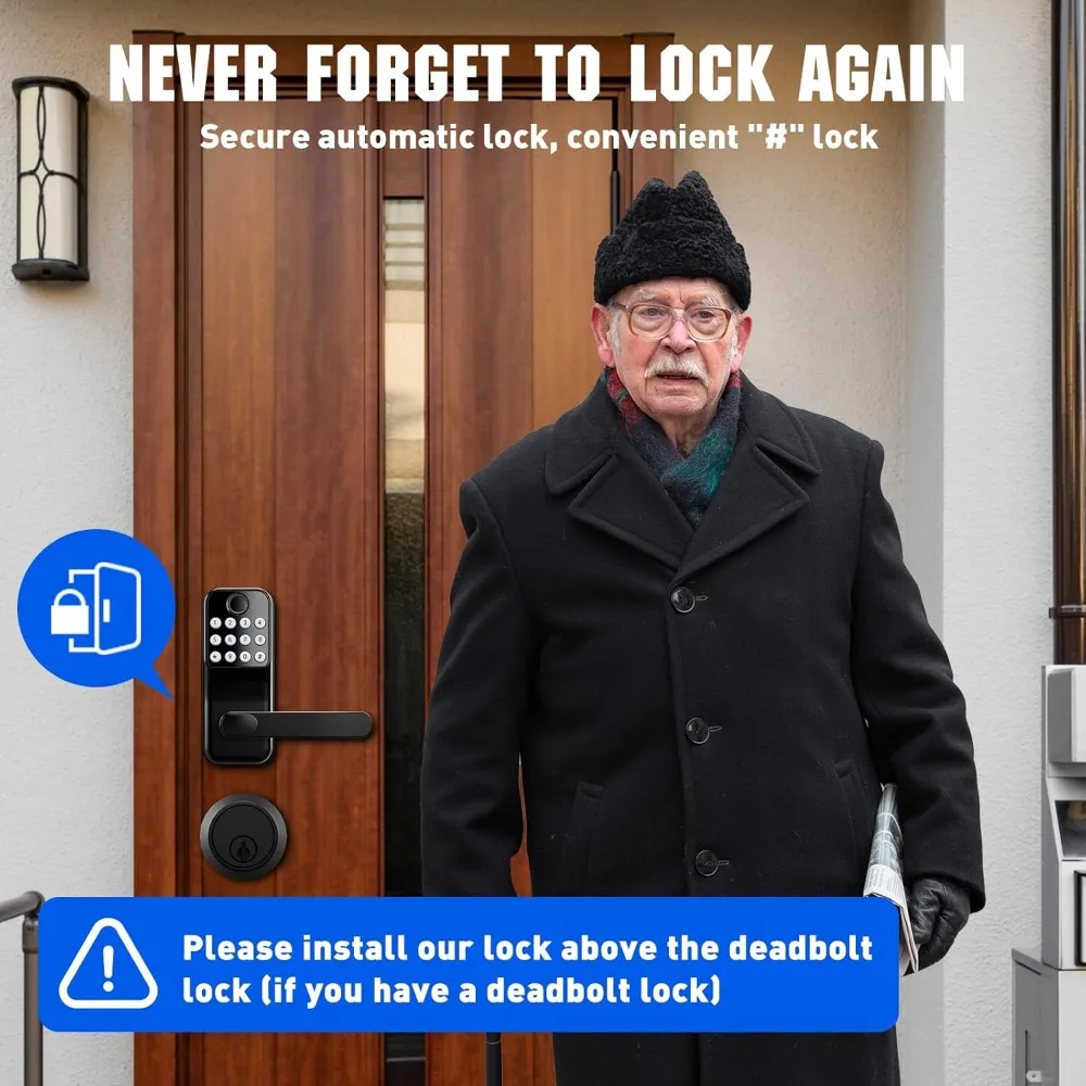 Smart Door Lock with Handle: Keyless Entry Door Lock with Gateway Door Sensor - Wi-Fi Keypad Smart Door Lock - Remote Control Lo