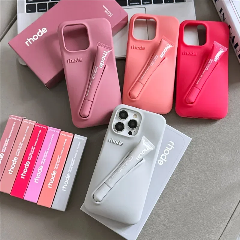 With Box Autumn Limited Edition Rhod Phone Case for IPhone 16 15 14 13 12 11 Pro Max Plus Lip Gloss Holder Soft Silicone Cover