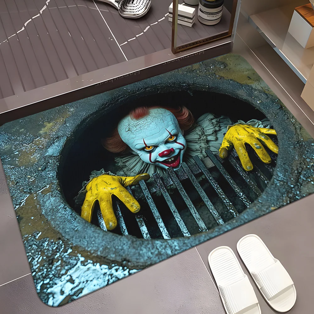 VIKAMA-alfombrilla de payaso de terror Pennywise, felpudo antideslizante absorbente de agua, entrada de Halloween, dormitorio, decoración del hogar de viento oscuro