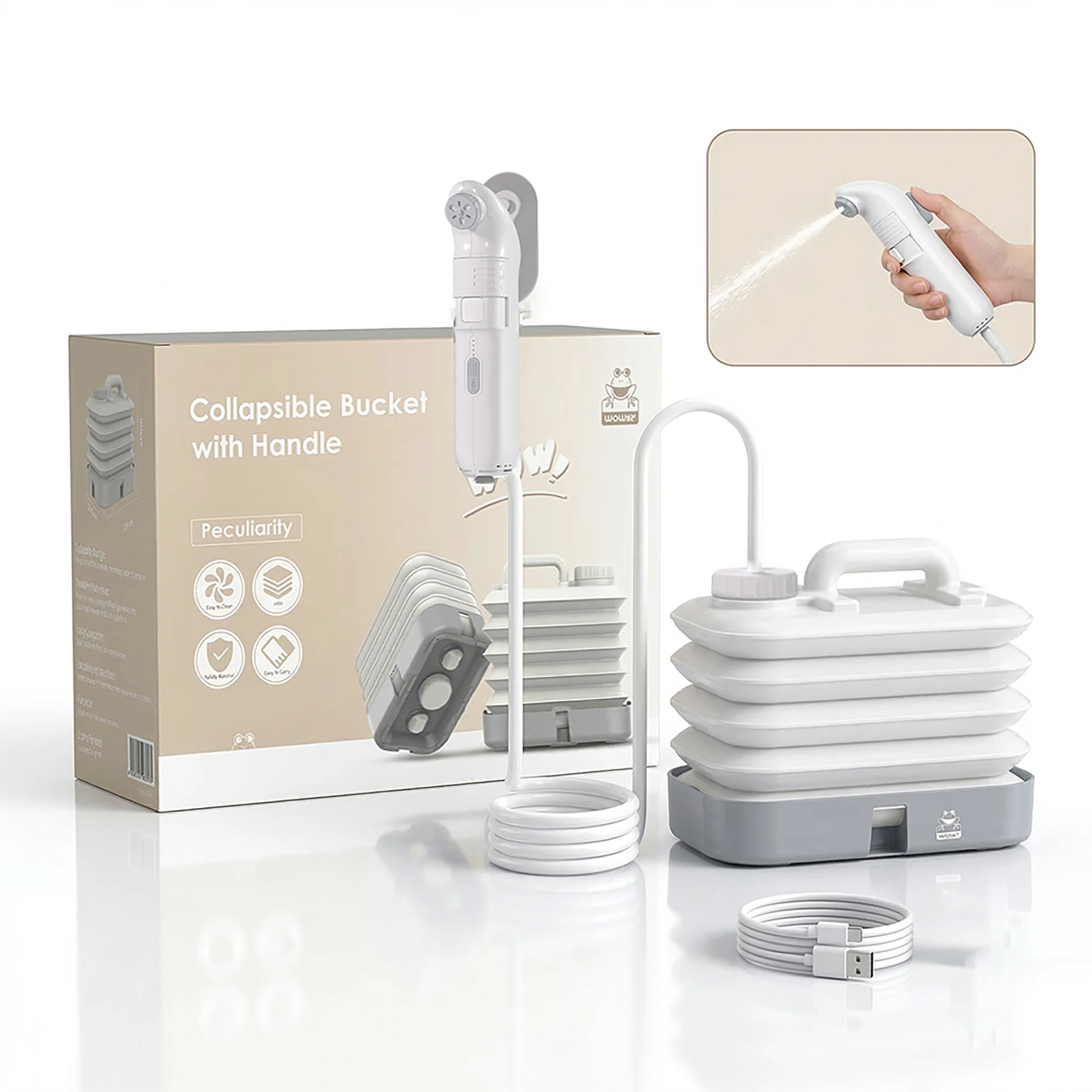 MintLeaf Portable Bidet with 10L Foldable Water Tank, USB-C Rechargeable, 2 Spray Modes, Travel Camping Hygiene System