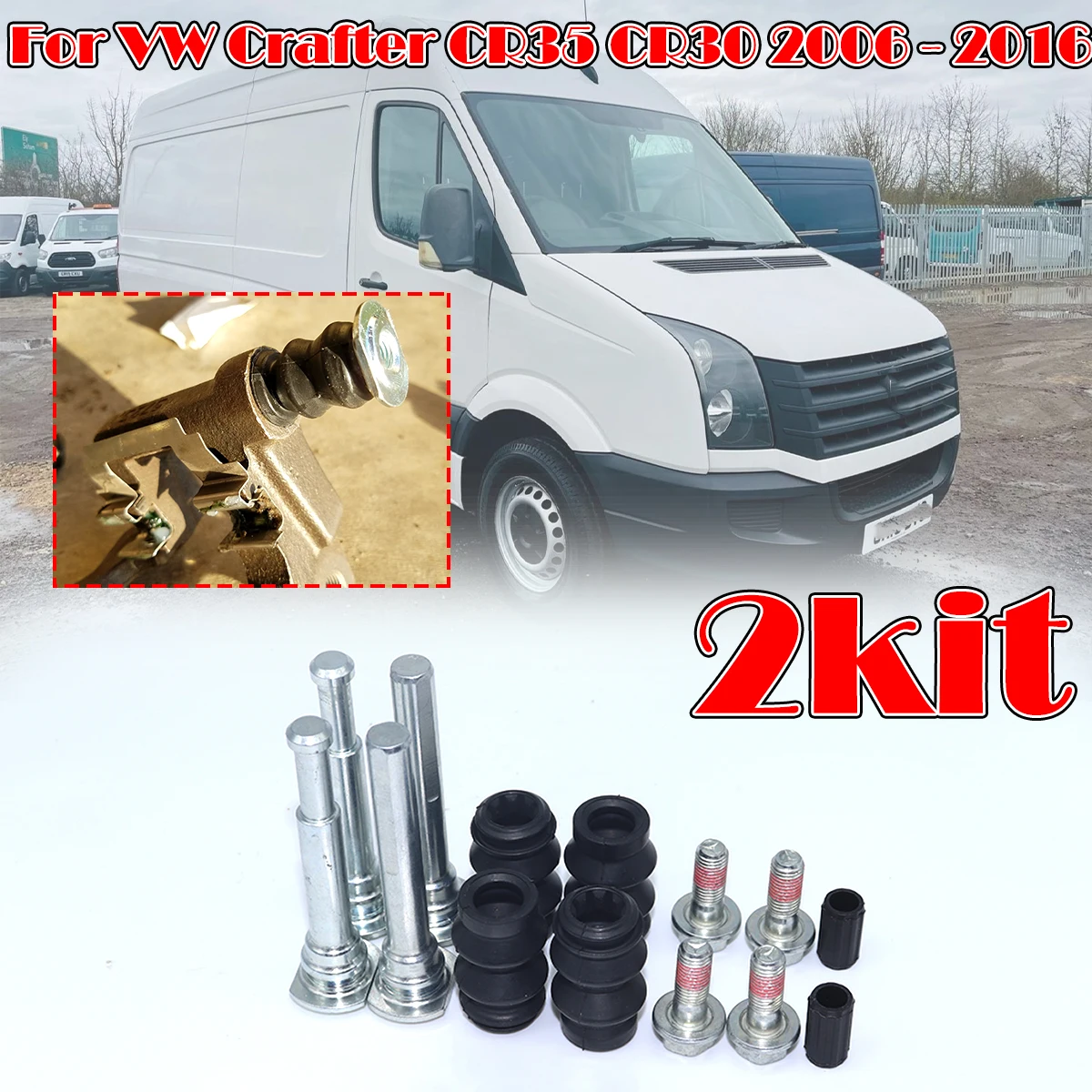 

2KIT Rear Brake Caliper Slider Guide Pins Bolt For VW Crafter CR35 CR30 Left Right Disc Housing Rubber Bellows Sleeve Bush Seal