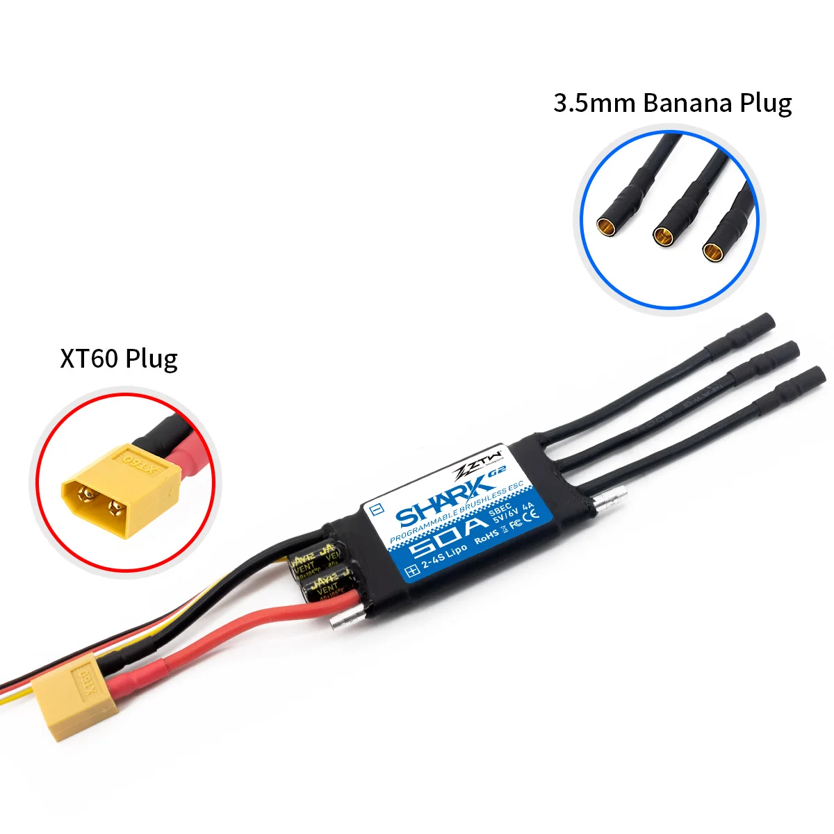 ZTW Shark G2 ESC 20A/30A/40A/50A/60A/80A/100A/120A 2-6S SBEC 5V/6V 8A Wasser Kühlung Zwei-weg Für RC Boot Unterwasser Thruster