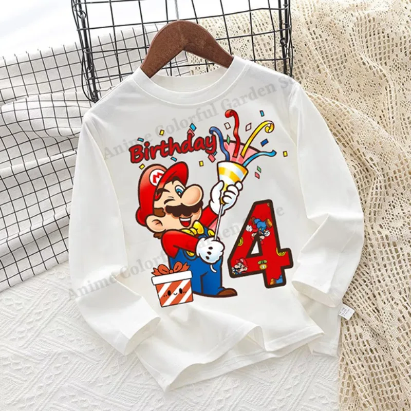 スーパーマリオブラザーズ長袖シャツ子供のためのアニメゲームファッショントップ男の子女の子誕生日番号服子供服ギフト