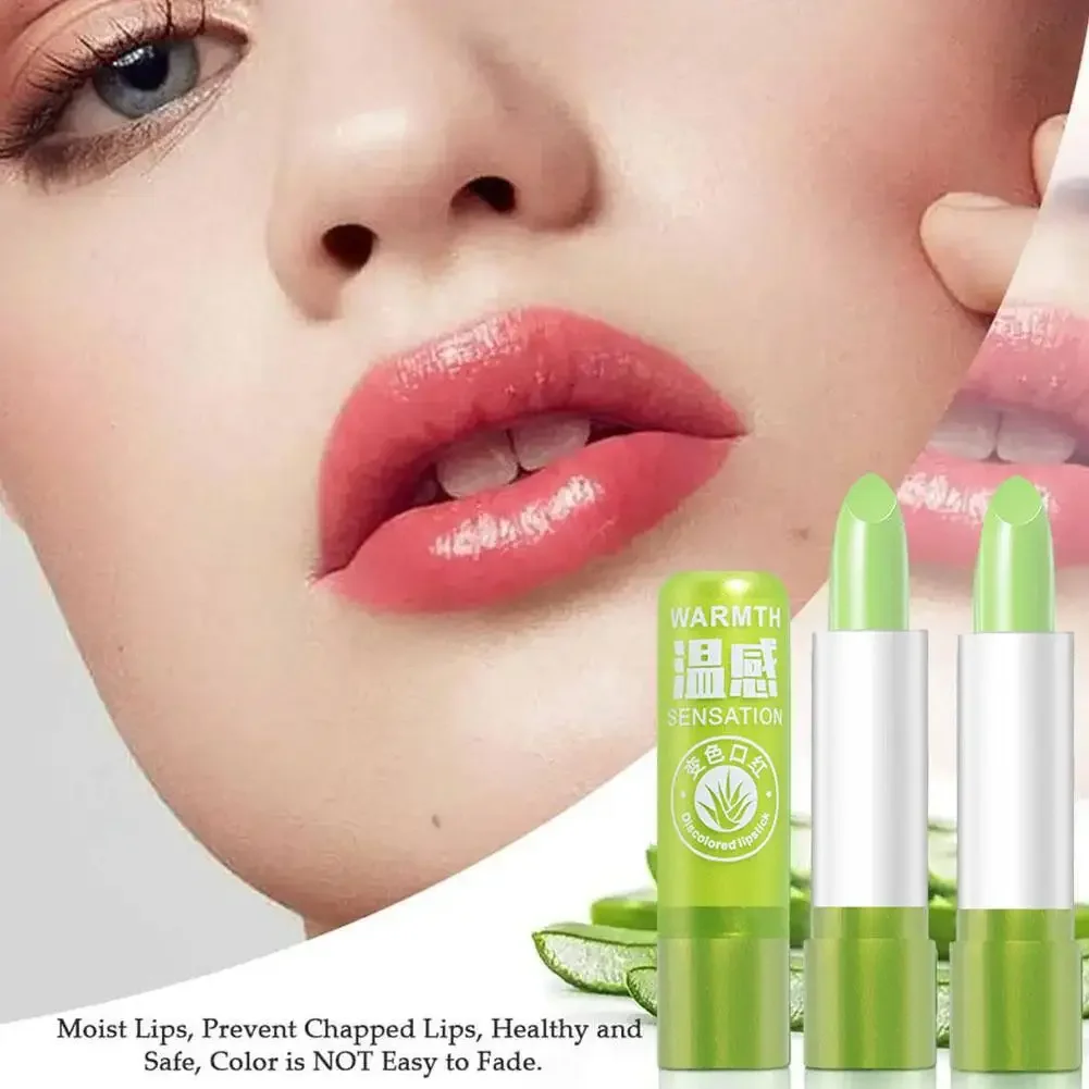 Aloe Vera Lip Balm Moisturizing Long Lasting Waterproof Nourishing Lip Mood Wrinkle Anti Care Lipstick Changing Color