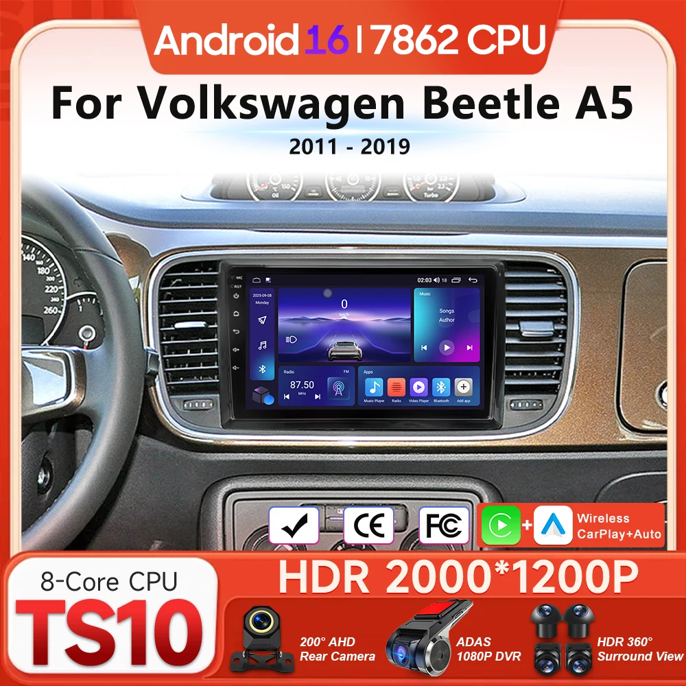

Мультимедийный проигрыватель Android 16 для Volkswagen Beetle A5 2011-2019, автомагнитола с Carplay, видео, навигацией GPS, стереосистемой 2din, DSP, BT