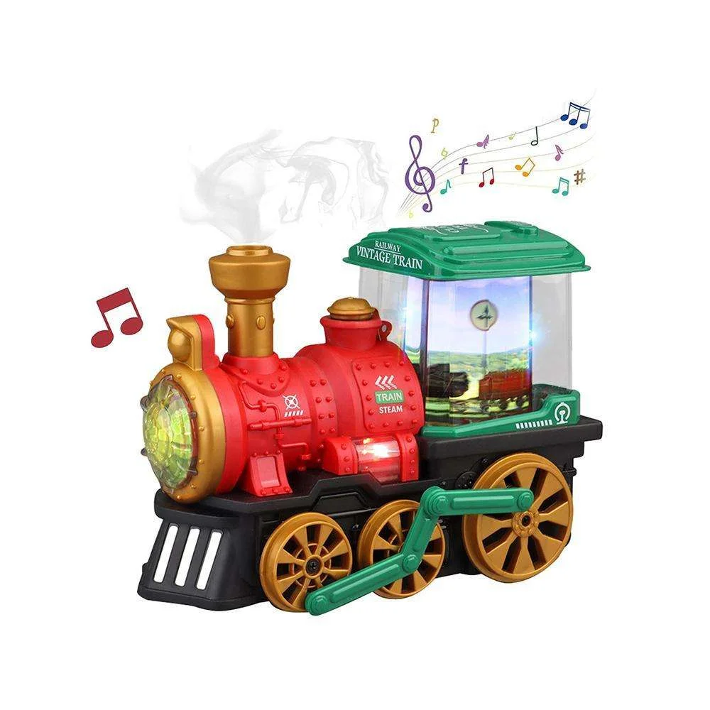 

Electric retro sound light train universal wheel spray locomotive model children's boy toy car