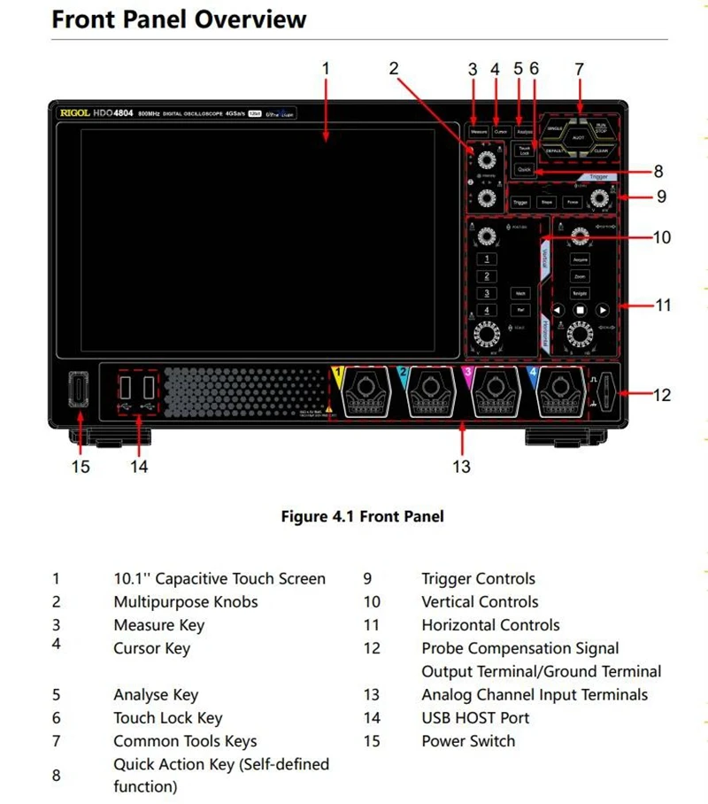 DHO4204 200MHz 12Bit 4CH Osciloscópio digital multifuncional de alta resolução com tela sensível ao toque de alta definição de 10,1 polegadas