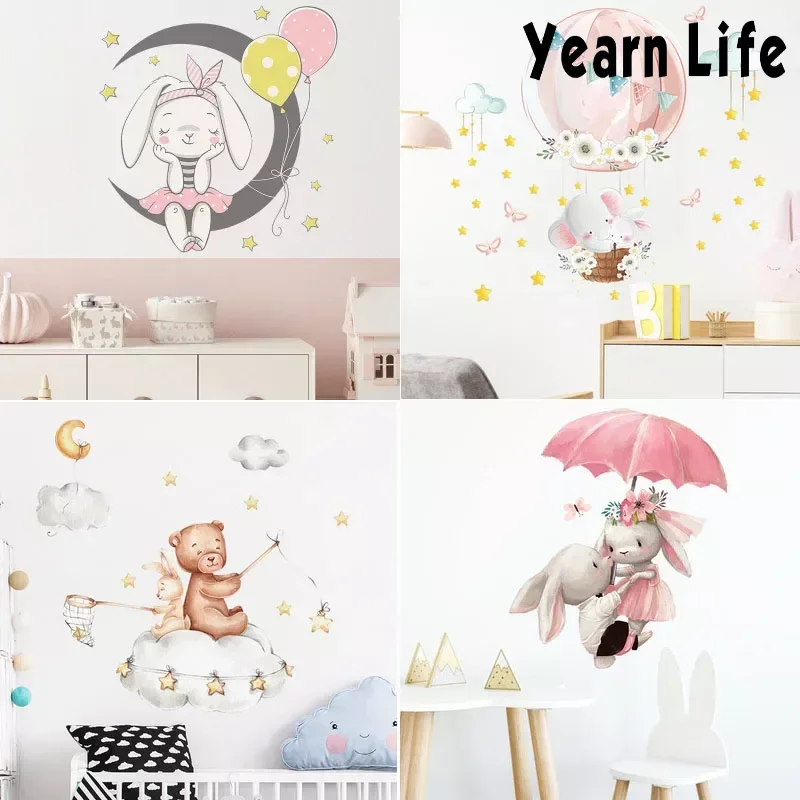 Adesivo da parete serie coniglio carino per bambini Baby Room Decorazione della casa Carta da parati Soggiorno Camera da letto Adesivi murali rimovibili coniglietto