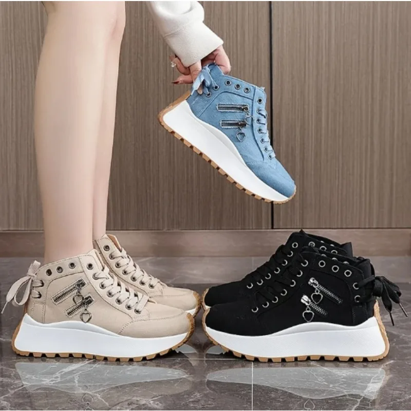 

Designer Women Sneakers High Top Denim Canvas Shoes Female Girls Students Canvas Shoes for Women Lace Up Platform Sneakers