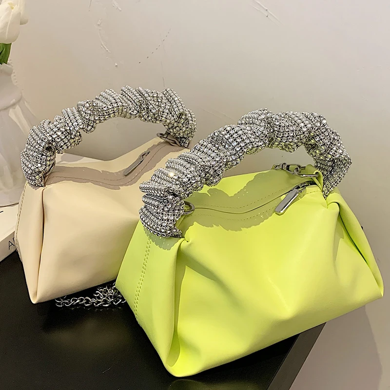 

Pleated Cloud Handbag for Women Summer Exquisite Fashion Versatile Flash Diamond Portable Crossbody Bags Ladies Commuter Handbag