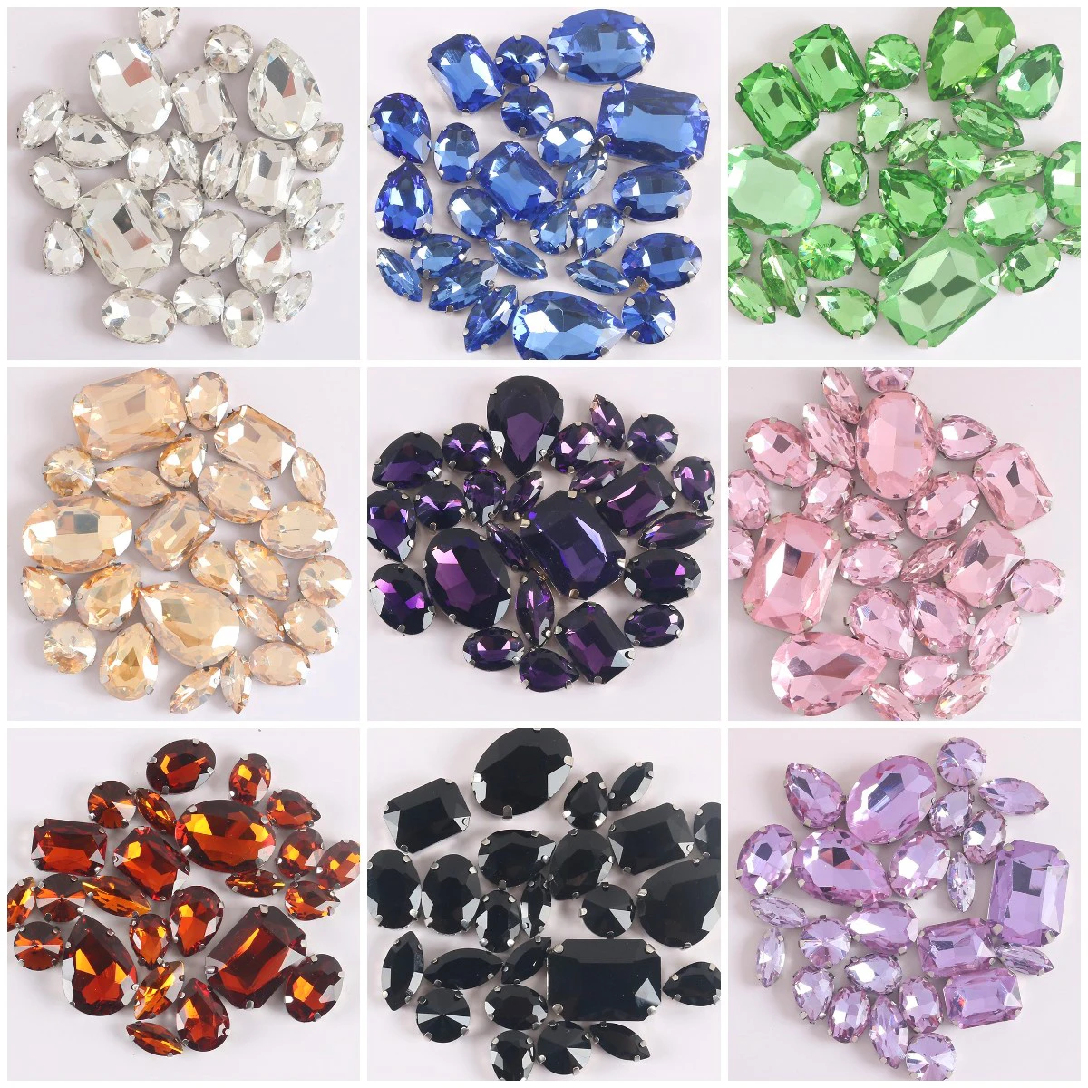 24pcs Mix Size and Shapes Sew on Rhinestones With Clasw Sewing Crystal Hand Sewn Crystals For DIY needle work