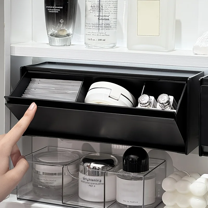 1pc Multi-Purpose Compartment Organizer, Flip-Top No-Drill Box for Makeup Pads, Swabs & Sanitary Pads