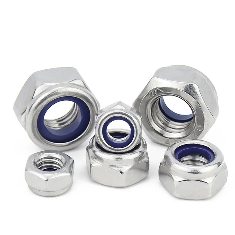 M2 M2.5 M3 M3.5 M4 M5 M6 M8 M10 M12 M16 304 Stainless Steel Black Nylock Nut Locknut Hex Nylon Insert Self Lock Nut