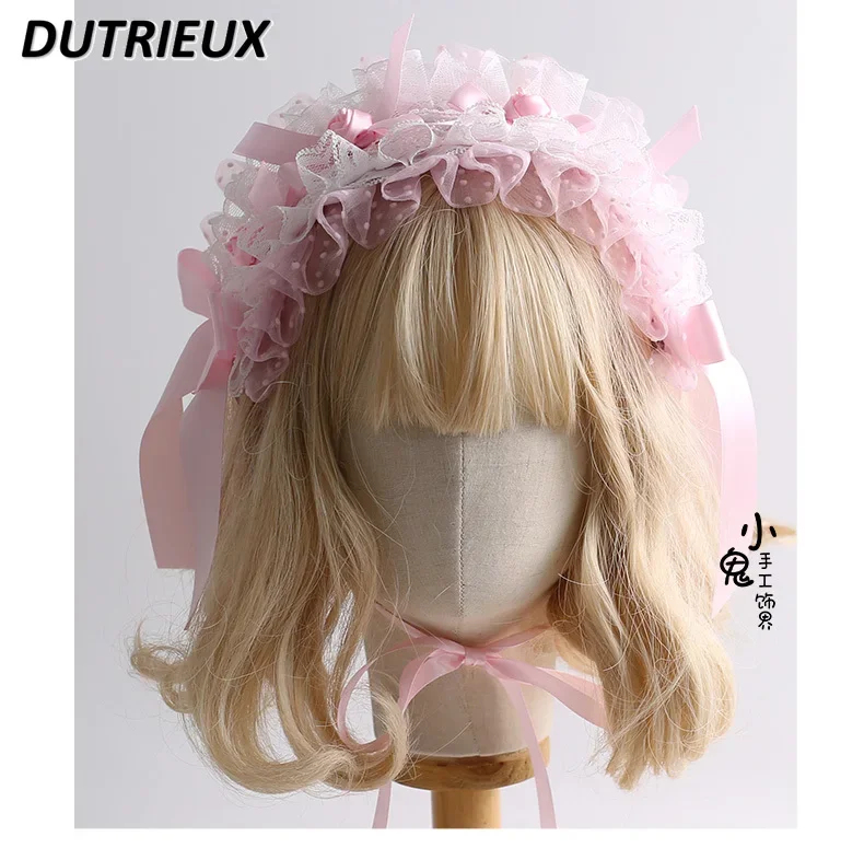 Acessórios de cabelo estilo Lolita originais para mulheres, rosa Showa Cruz, Headwear, chapéu, Headband, manga de mão, doce, bonito, novo