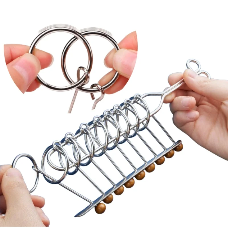 금속 잠금 링 퍼즐 세트 나인 체인 버클 게임 장난감 지능 퍼즐 링 버클 중국 문화 장식 버클