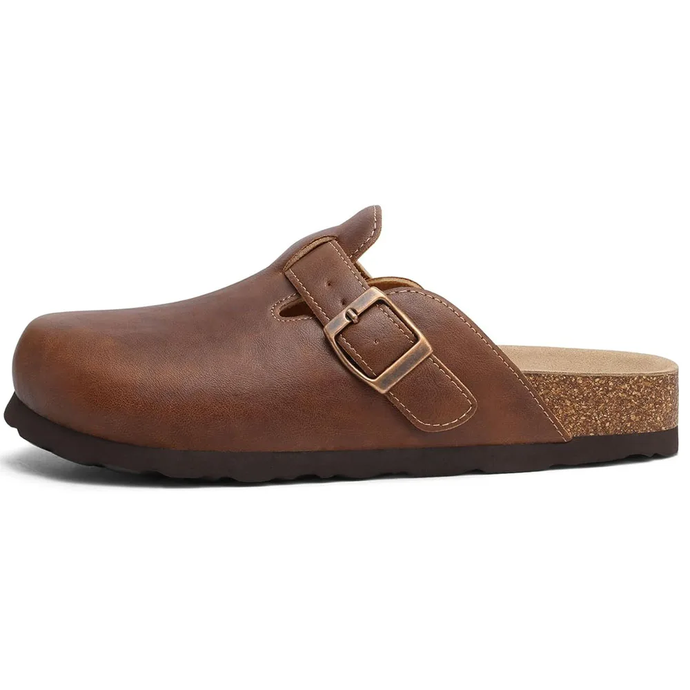 Litfun Zuecos de Cuero Vegano para Mujer y Hombre, con Plantilla de Corcho, Suaves, Antideslizantes, de Moda, Unisex, con Soporte de Arco