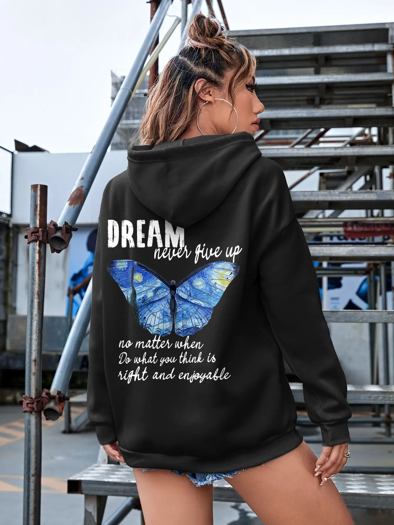 Dream Cartoons Oil Painting Butterfly Printed Hoody Woman Fashion Fleece Sweatshirt Casual S-Xxl Hooded Autumn Hip Hop Women Top