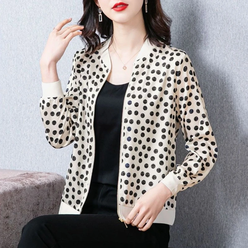 

​ Женская шелковая бейсбольная куртка на весну и лето, кардиган с короткими рукавами, свободная атласная верхняя одежда с защитой от ультрафиолета, топ ​