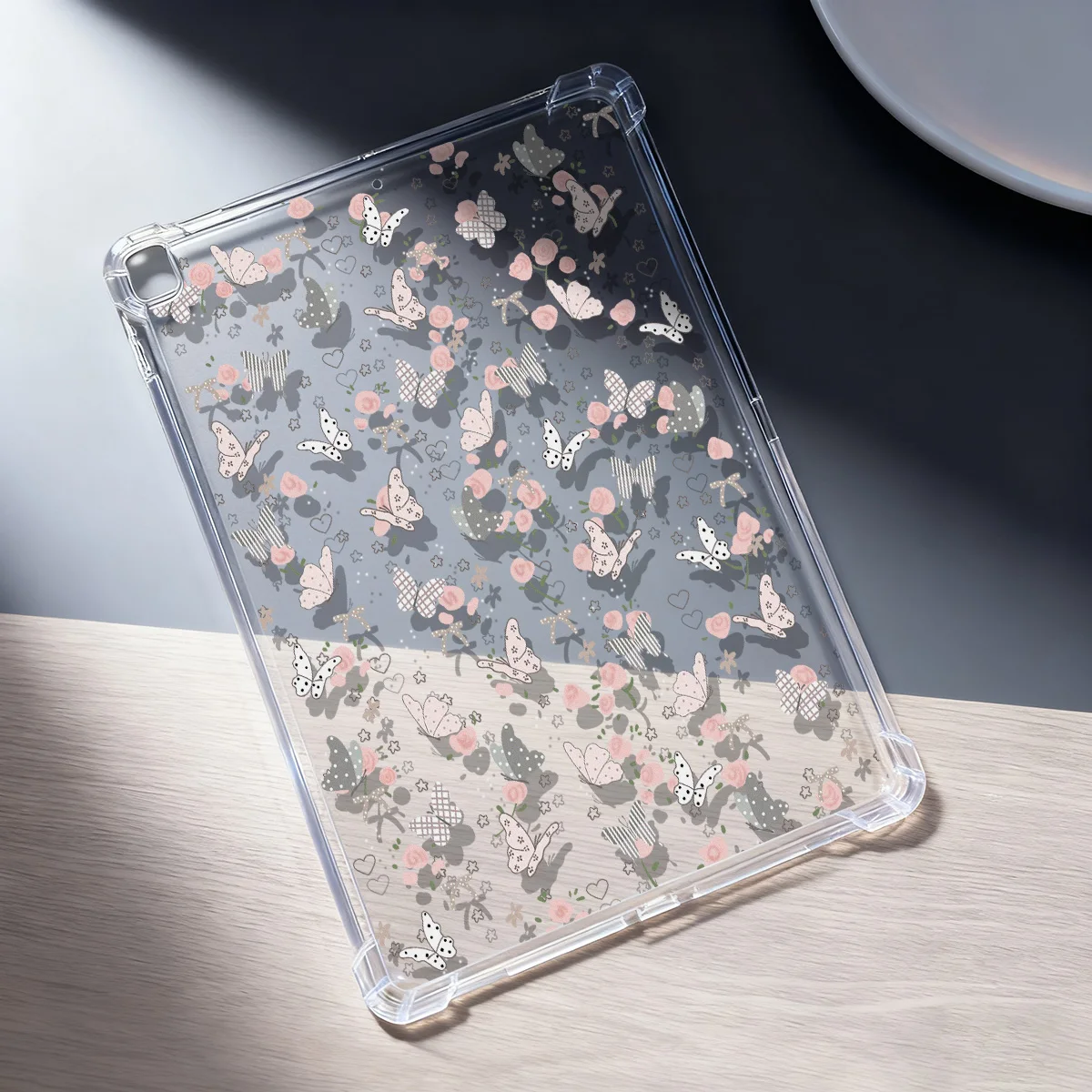 Crystal Clear Tablet Case for Samsung Galaxy Tab S9 S10 FE A9 A11 S7 S8 Plus Cover Pink Butterfly Rose Gentle Sweet Aesthetic