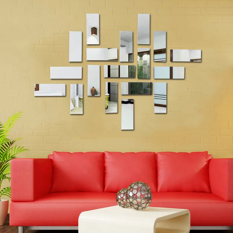 18pcs Acrylic mirror 3D wall sticker Living room sofa TV background wall self-adhesive decorative DIY stickers