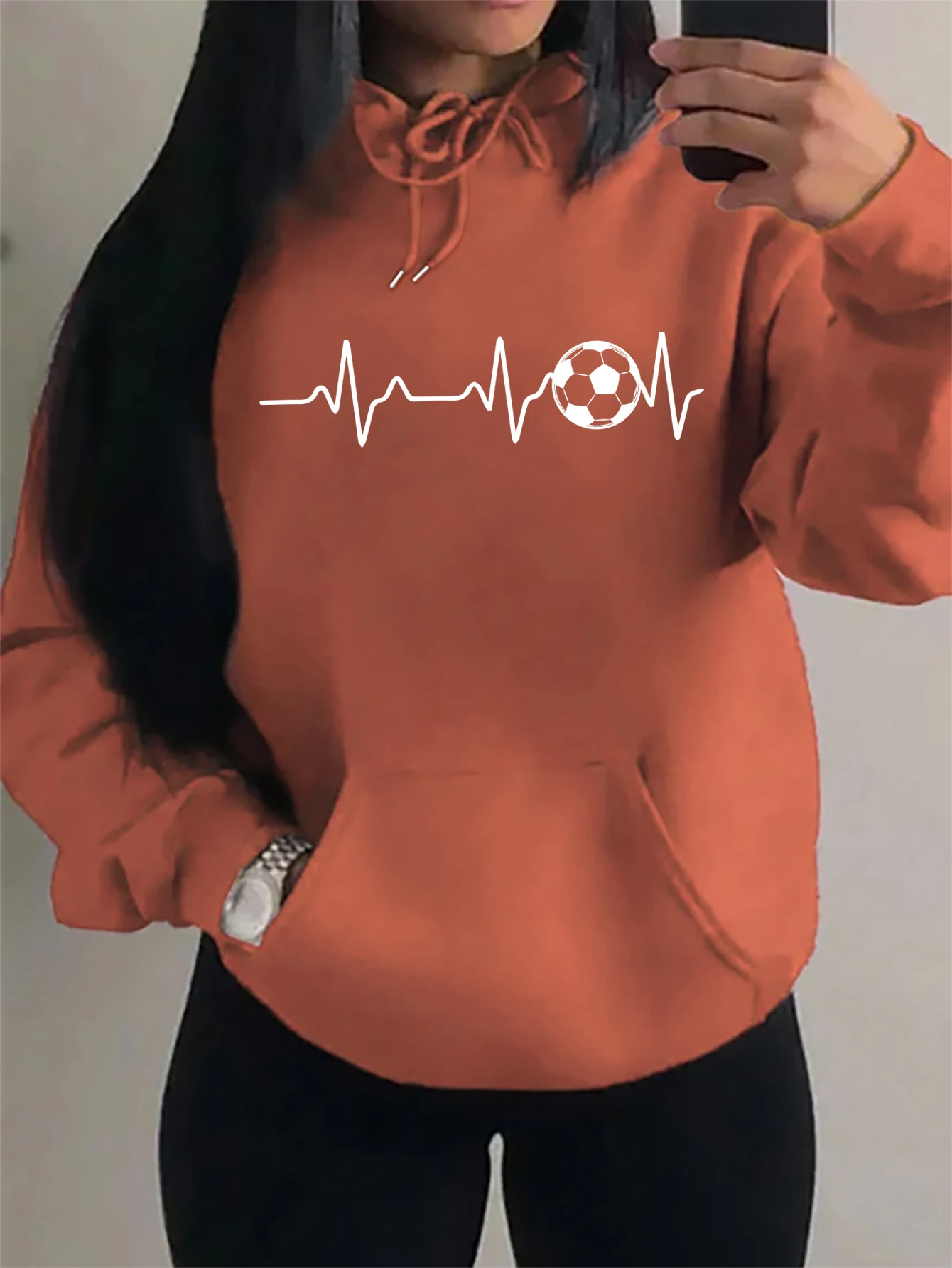 Football Electrocardiogram Personality Design Women Hoody Harajuku Street Clothes Warm Sweatshirt Fleece Autumn Women Hoodies