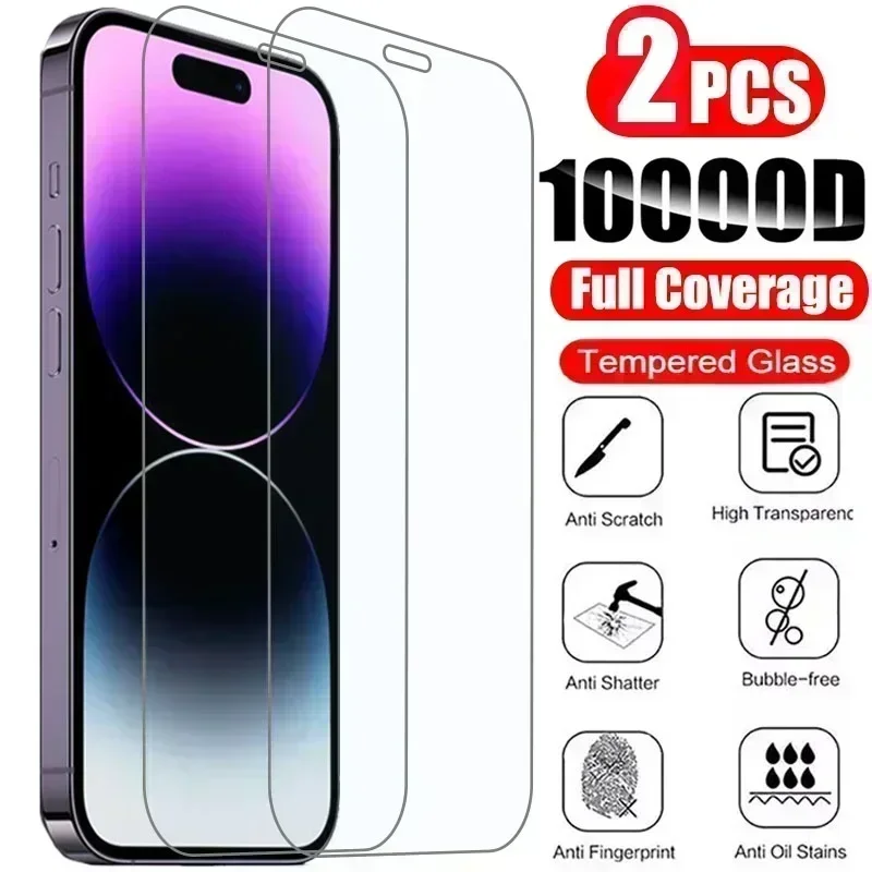 2Pcs Tempered Glass for IPhone 14 13 12 11 Pro Max Screen Protector for IPhone 12Mini 13Mini 7 8 15 Plus SE X XS XR 14Pro Glass