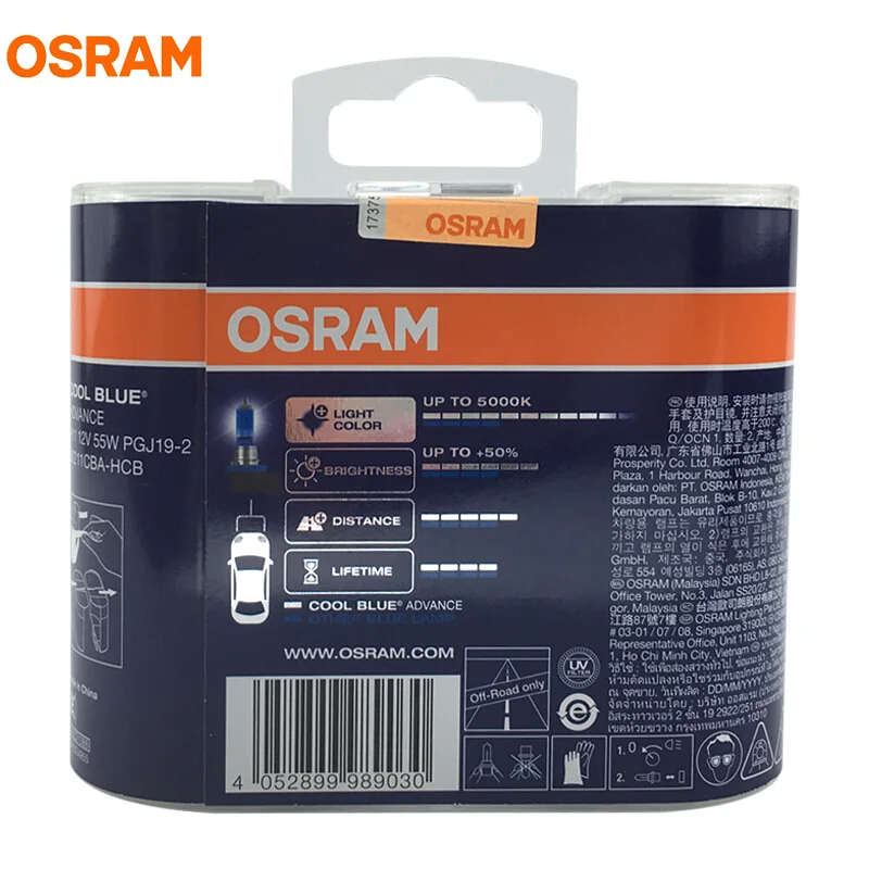 OSRAM H11 5000K Xenon White 50% Brighter Cool Blue Advance Halogen Bulbs 12V 55W  OEM Auto Headlight Fog Lamps 62211CBA 1 Pair