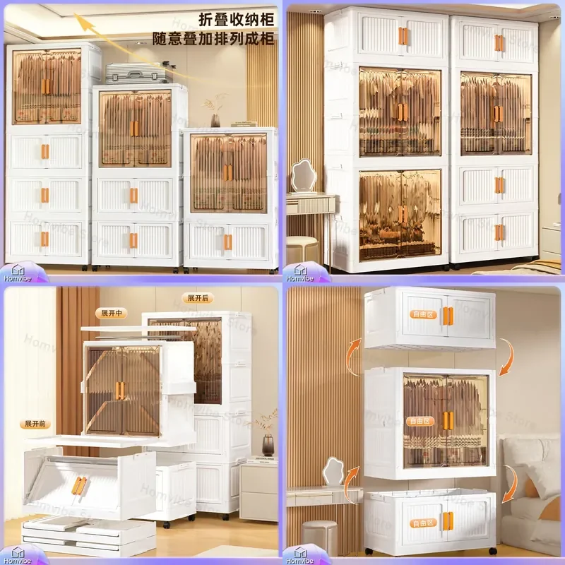 Foldable Wardrobe Closet No Assembly Required Large Capacity Clothes Storage Cabinet Simple Multi Layer Organizer for Bedroom