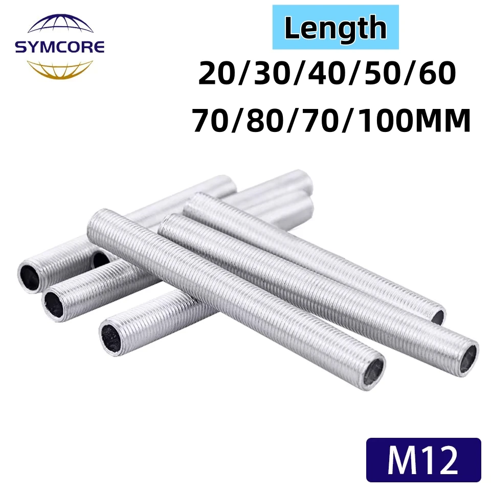 5Pcs M12 Outer Hollow Full Tooth Tube Screw Straight Tooth Tube Straight Rod Screw Nut Chandelier Table Lamp Galvanized Screw