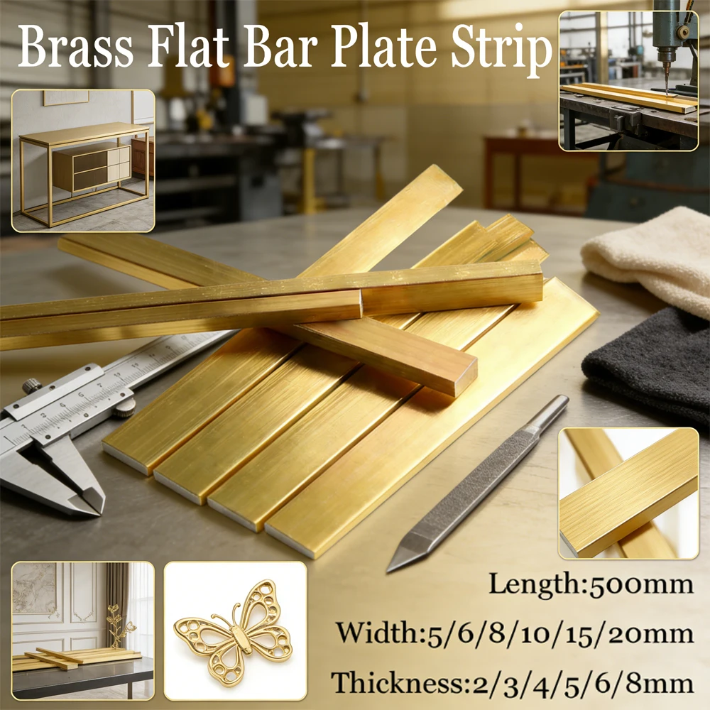 

1Pcs Brass Alloy Flat Bar Stock, 500mm Length in Multiple Thickness (2-8mm) for Industrial & Craft Use ﻿