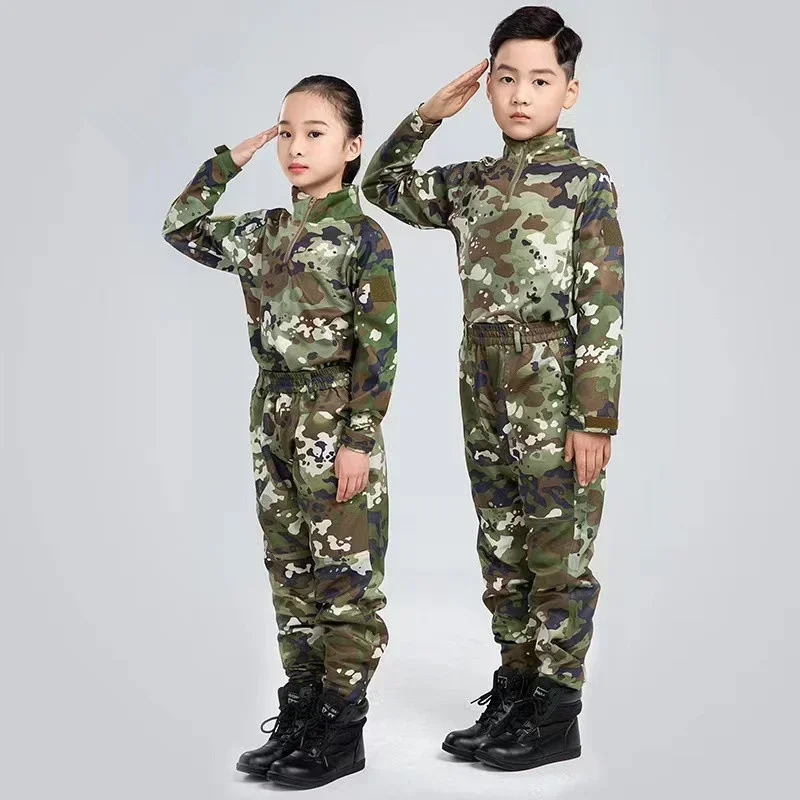 Children Camouflage Uniform Suit Breathable Long Sleeve Outdoor Development School Student Summer Camp Training Uniform