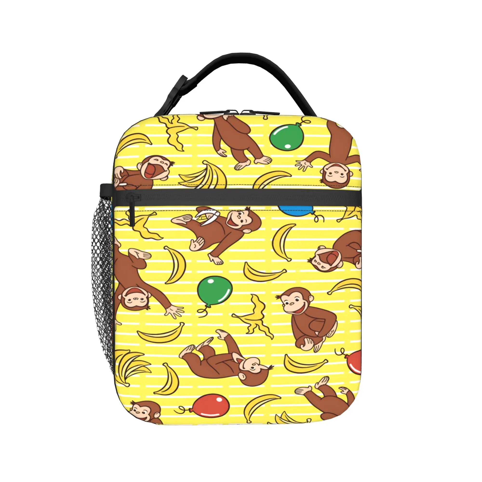 Curious George Collage Lunch Bag  Aesthetic Lunch Box Travel Portable Thermal Tote Handbags For Adult Oxford Graphic Cooler Bag