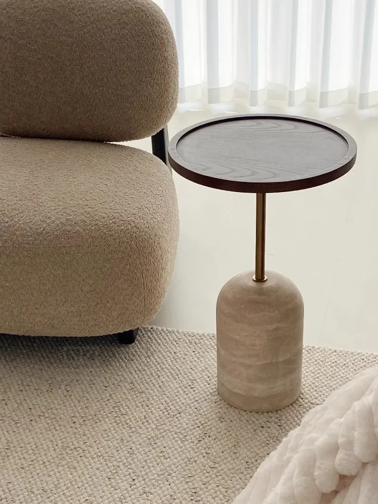 Creative Design Home Decor Side Table Cave Stone Material Round Solid Wood Balcony Casual Coffee Table European Style Furniture