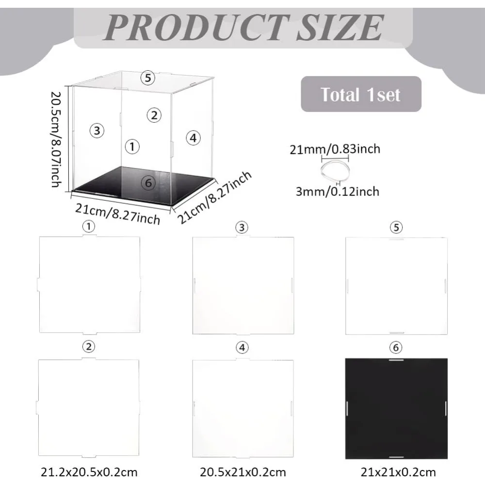 Plastic Minifigure Display Cases 8.3x8.3x8inch Clear Dustproof Action Figure Display Box with Black Base Display Cabine