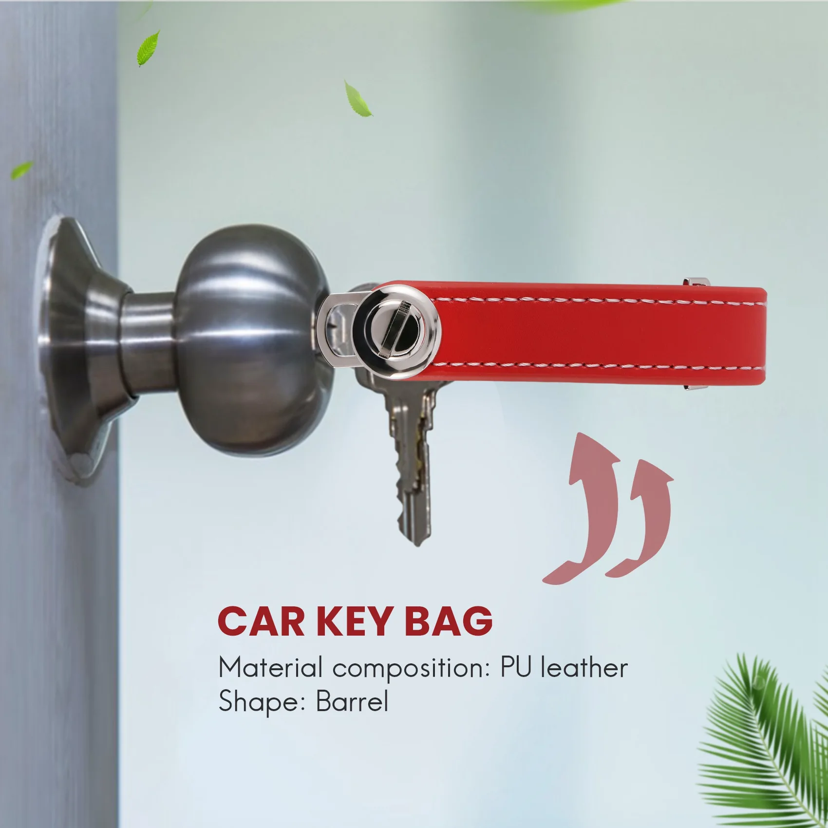 ELBA_Car Key Pouch Case Wallet Holder Chain Key Wallet Ring Pocket Red