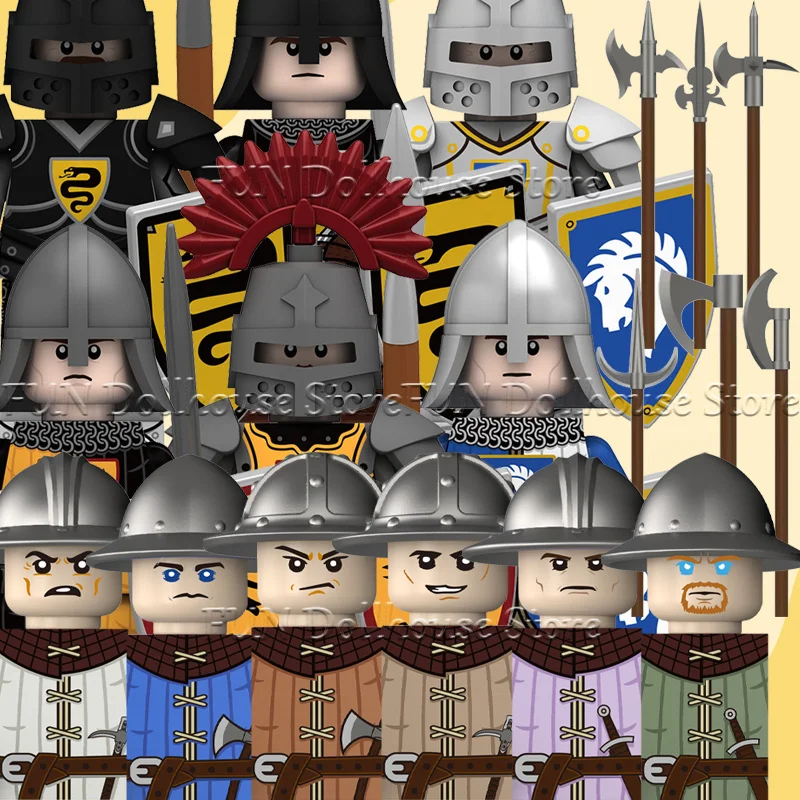 MOC Medieval European Cotton Armored Militia Soldier Figures Building Block Military Army Castle Knight Sword Helmet Bricks Toys