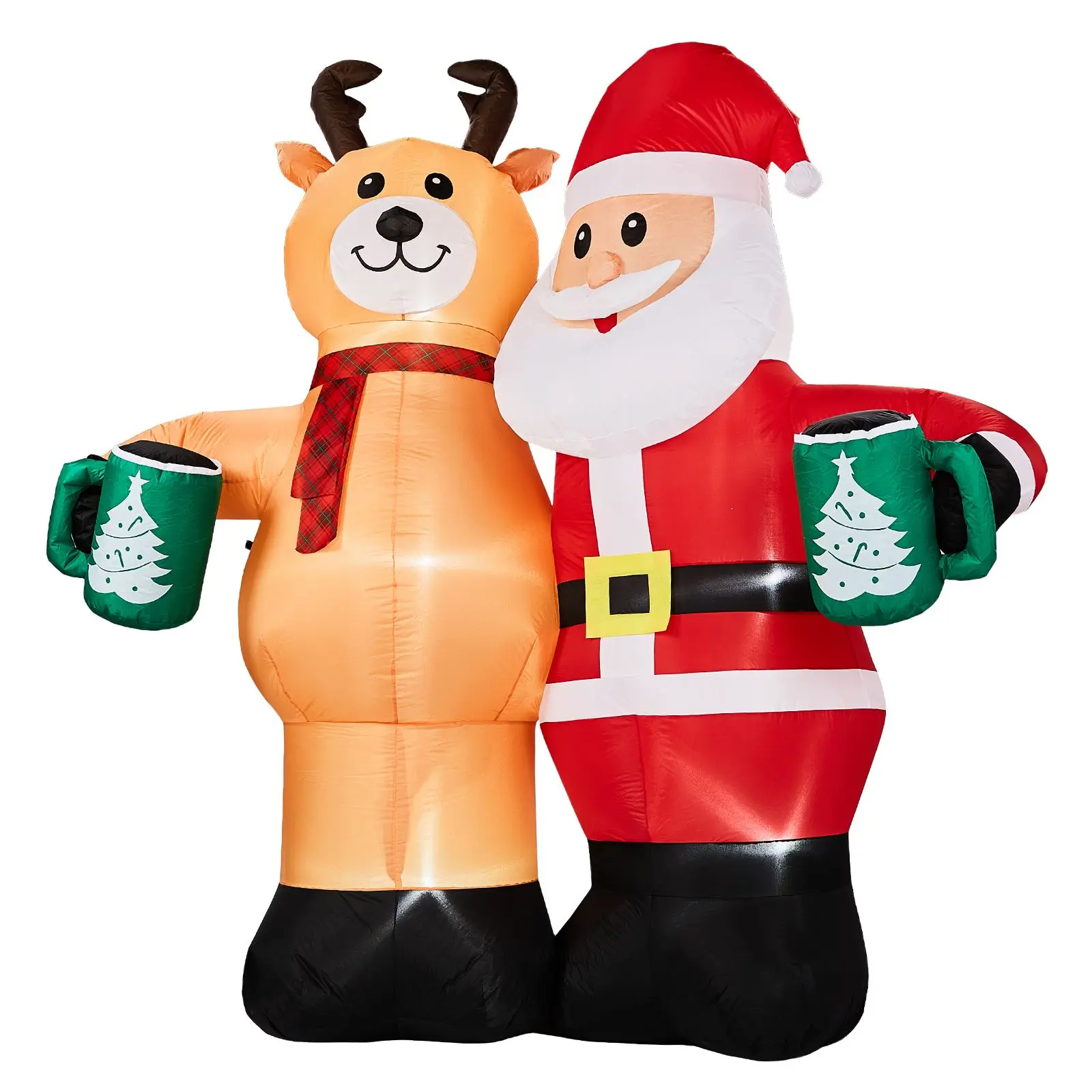 Santa Claus Hugging Reindeer Inflatable 6.8ft, 190D Polyester Christmas Yard Decor with 6 LED Lights, US Plug 12V 18W