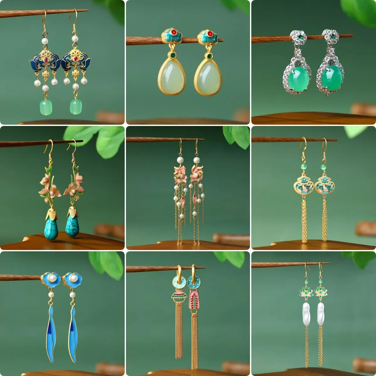 

Ethnic Jade Pendant Earrings for Women Vintage Chinese Palace Style Hand Made Flower Butterfly Shaped Long Tassel Luxury Jewelry