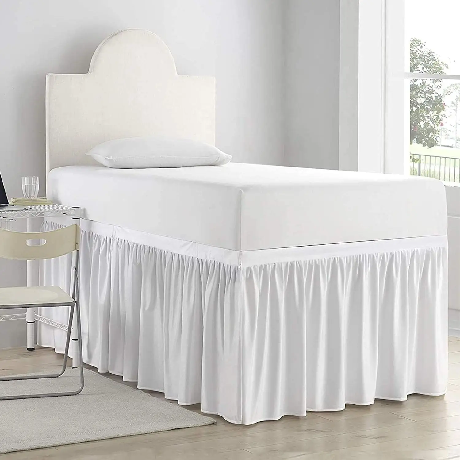 

Twin XL Bed Skirt 34 Inch Drop - Ruffled Microfiber Dorm Bed Skirt, White