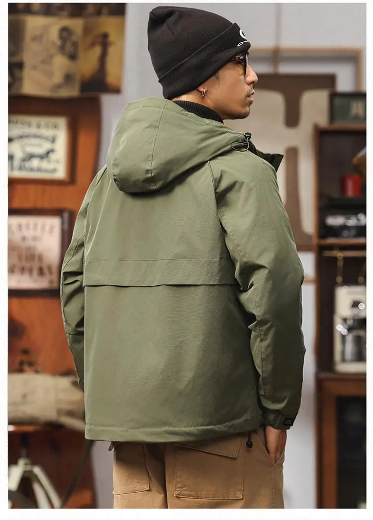 Outono inverno masculino engrossado acolchoado jaqueta workwear ao ar livre casacos com capuz solto-ajuste casual jaqueta corta-vento com forro de algodão