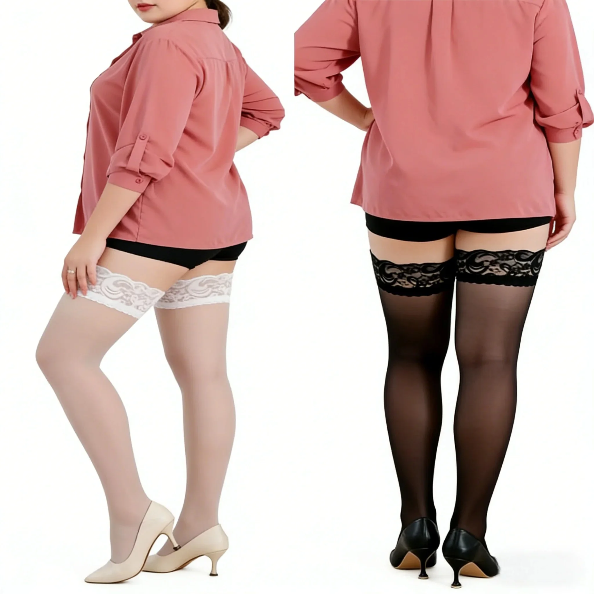 

Plus Size Stockings for Curvy Women Big Hips and Waist Sexy Slimming Seamless Stocking with Lace Anti-slip long socks Woman 3XXL