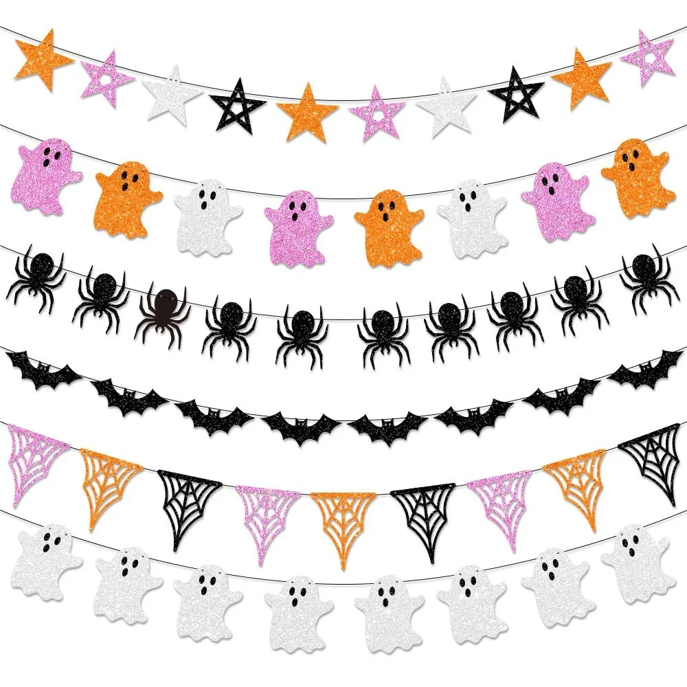 Halloween Party Decoration Banner Ghost Festival Atmosphere Decor Ghost Spider Flower Bat Banner Happy Halloween Day Garlands